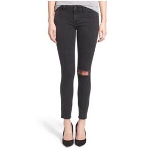DL1961 Margaux Instasculpt Ankle Skinny Jeans Busted Ripped Knee Black Size 27